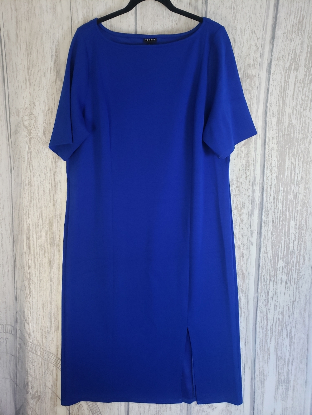 Torrid Studio Cupro Cobalt Blue Bodycon A-line Midi Dress 3/4 sleeves Sz 2X